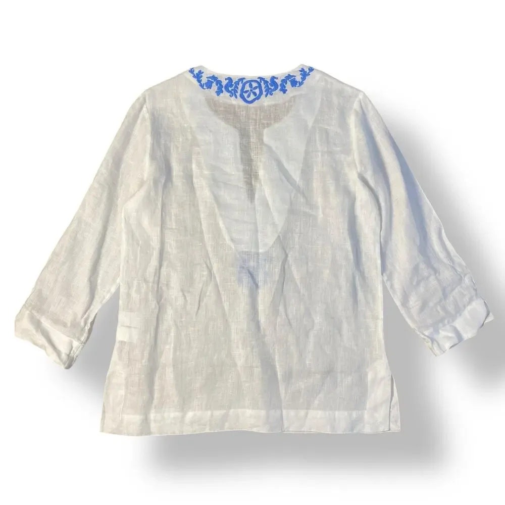 Lilly Pulitzer Amelia Island White Blue Linen Tunic Top Size Small Coastal - Picture 5 of 9